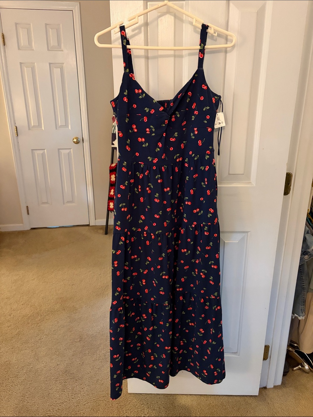 Lands' End Navy Maxi Dress with Red Cherry Print